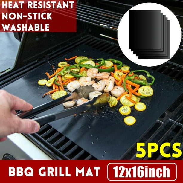 5pcs BBQ Grill Mats Teflon Reusable Sheet Resistant Non-Stick Barbecue Bake Meat